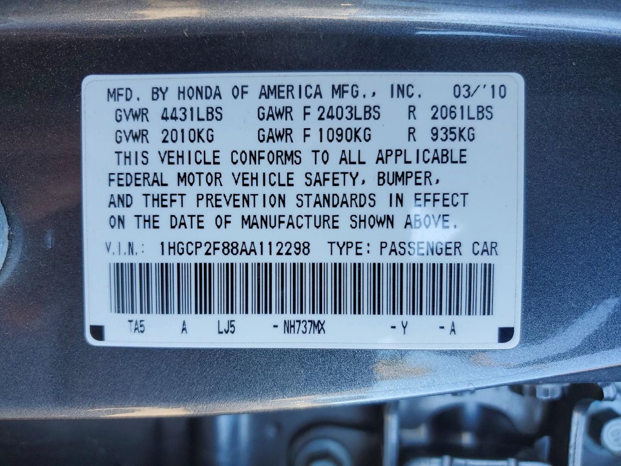 2010 HONDA ACCORD EXL photo 13