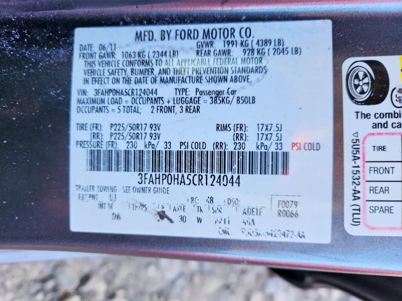 2012 FORD FUSION SE photo 12