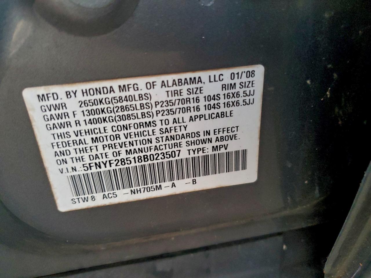 2008 HONDA PILOT EXL photo 14