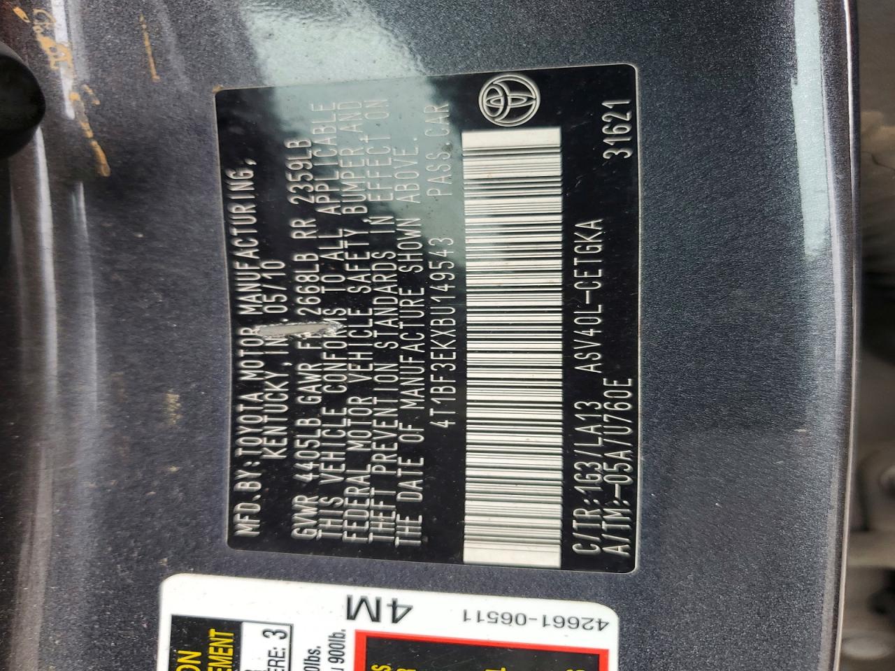 2011 TOYOTA CAMRY BASE photo 12