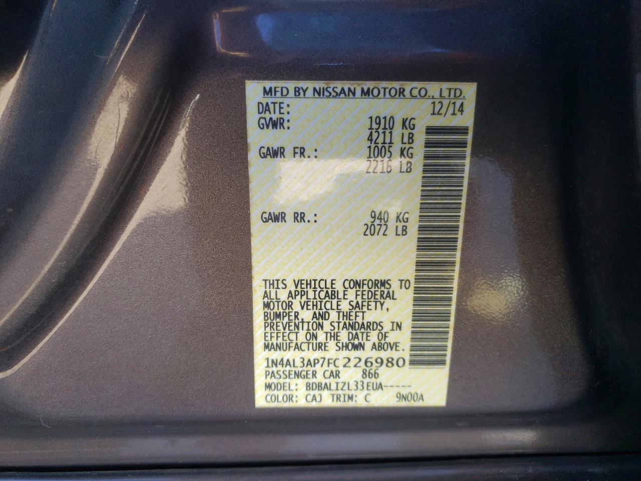 2015 NISSAN ALTIMA 2.5 photo 12