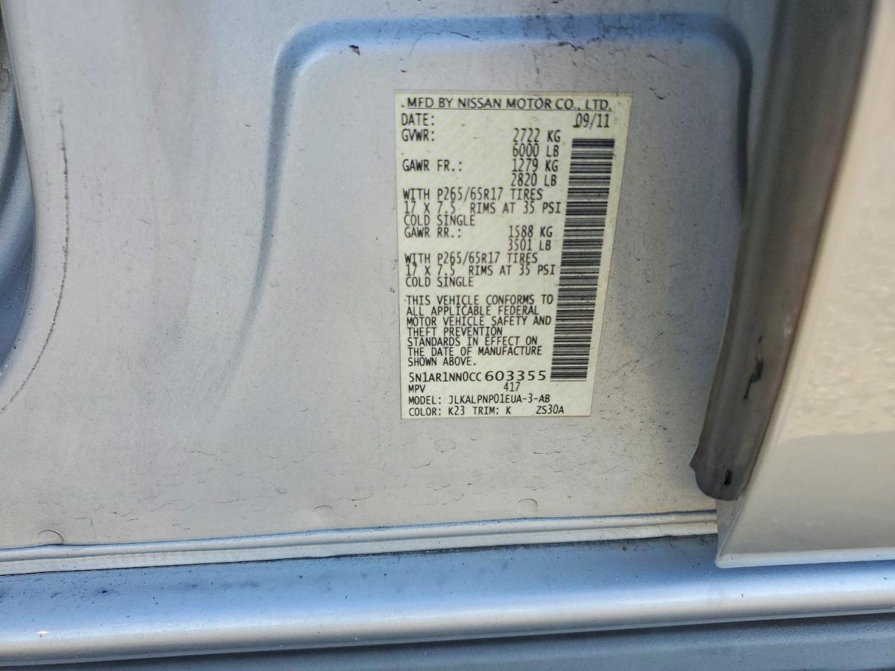 2012 NISSAN PATHFINDER S photo 14