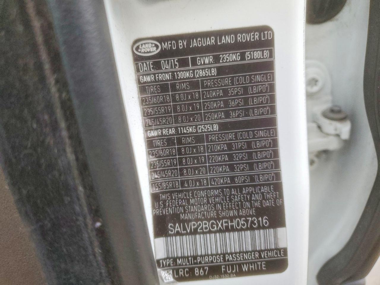 2015 LAND ROVER RANGE ROVER EVOQUE PURE PLUS photo 13