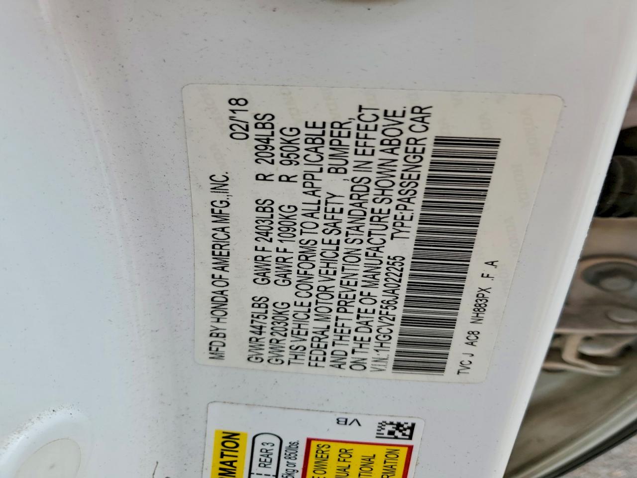 2018 HONDA ACCORD EXL photo 12