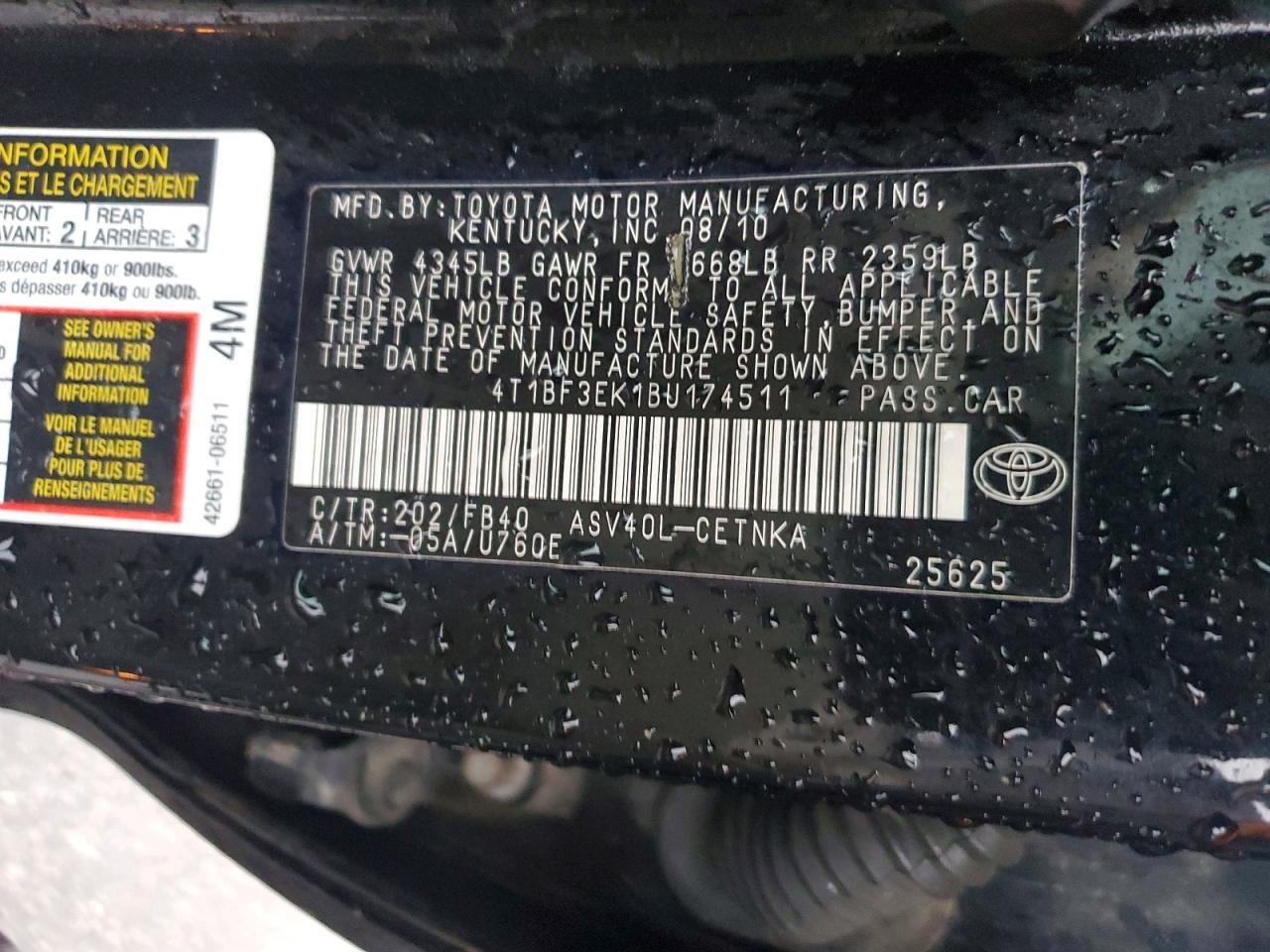 2011 TOYOTA CAMRY BASE photo 12