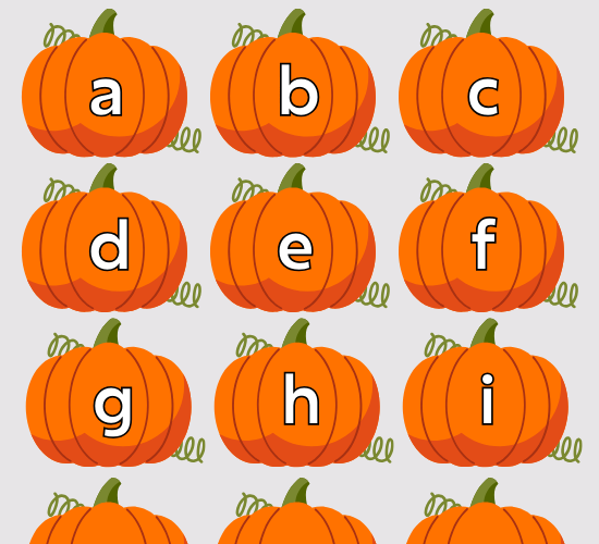 A-Z Alphabet on Autumn Pumpkins