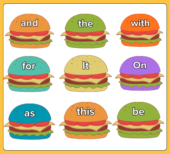 200 Common Words on Burger