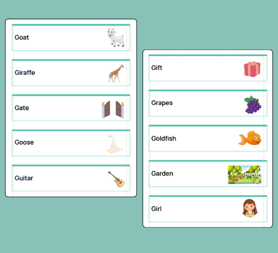Initial G Sound Word Cards