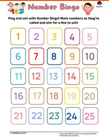 Number Bingo Card