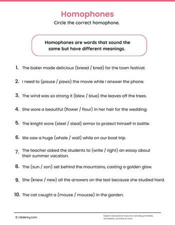 Homophones Grade 5