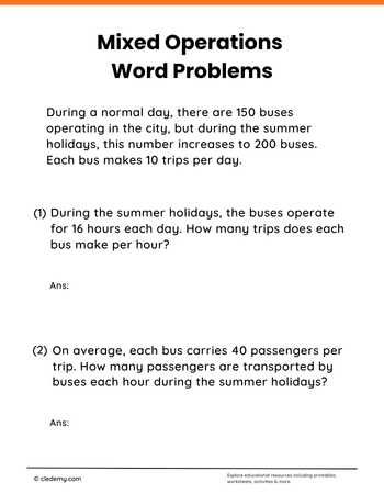Mixed Operations Word Problems Grade 5
