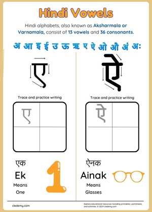 Hindi Vowel Practice: Trace and Learn e and ai