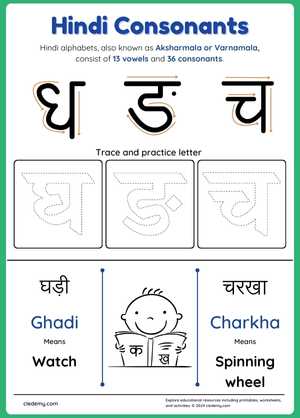 Hindi Consonants Practice: Trace and Learn gha, na and cha