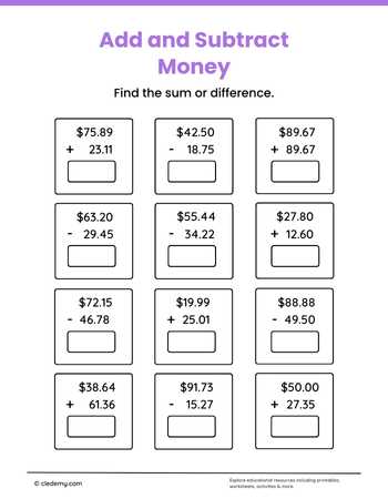 Add and Subtract Money Grade 5
