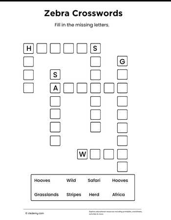 Zebra Mini Crosswords Puzzle