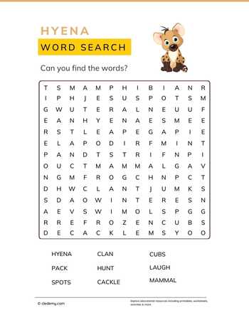 Hyena Word Search Puzzle
