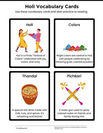 Holi Vocabulary Cards