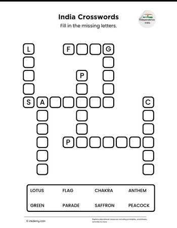 India Mini Crosswords Puzzle