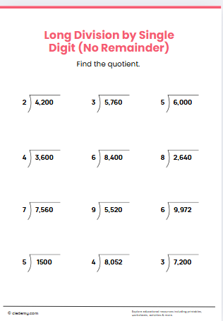 Long Division With Single Digits and No Remainders