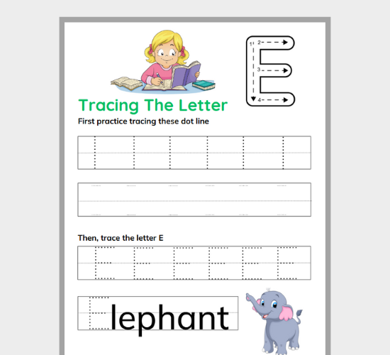 Uppercase Letter E Tracing Practice