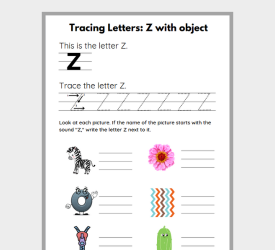 Letter Z Tracing with Fun Objects