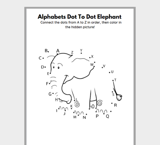 Alphabets Dot To Dot Elephant