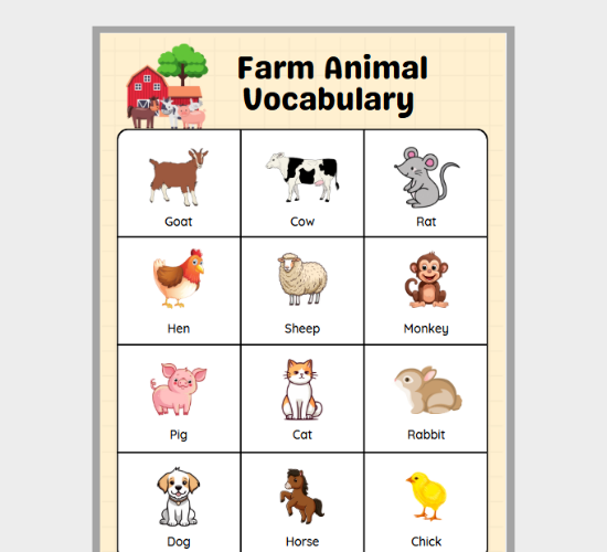 Farm Animal Vocabulary Fun