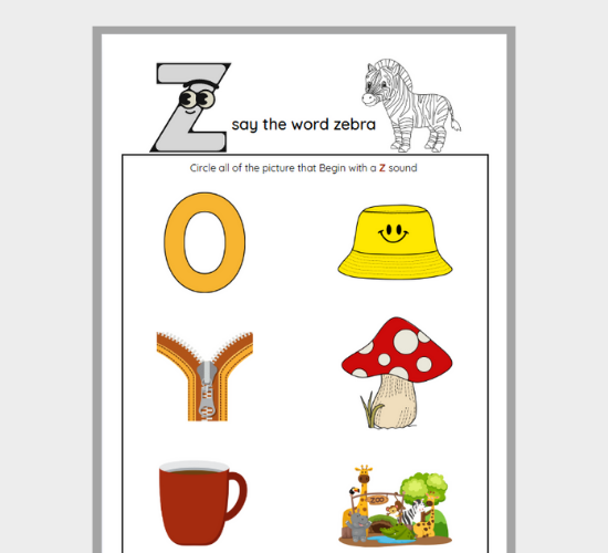 Z Sound Words: Circle the Z Pictures