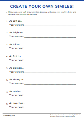Inventing New Similes Writing Activity