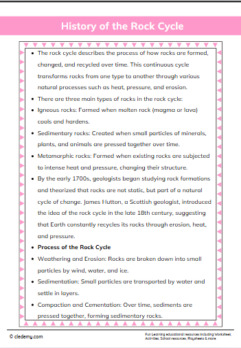 History of The Rock Cycle Reading Comprehension