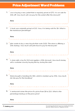 Price Adjustment Word Problems