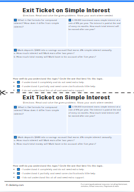 Exit Ticket on Simple Interest