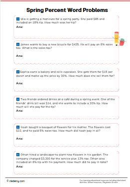 Spring Percent Word Problems