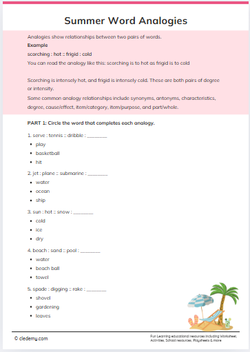 Summer Word Analogies