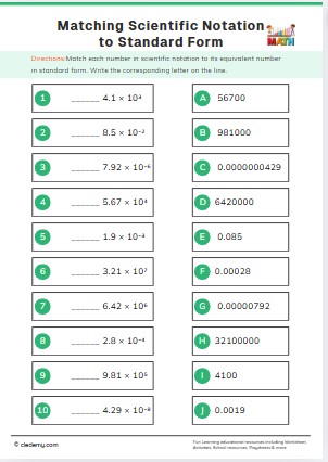 Matching Scientific Notation to Standard Form