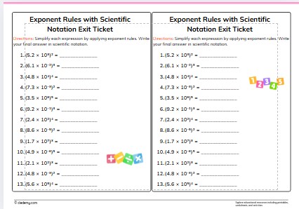 Exponent Rules with Scientific Notation Exit Ticket