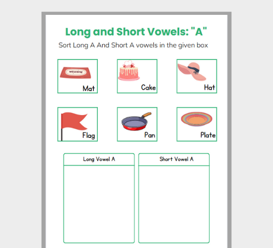 Sort Long and Short A Vowel Sounds