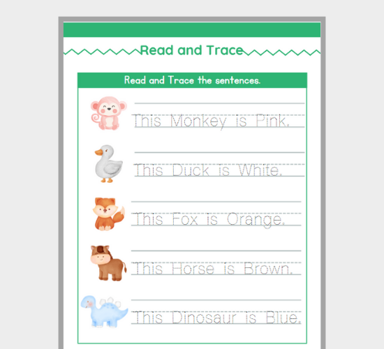 Trace and Learn Animal Sentences