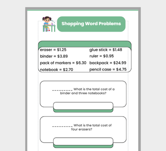Shopping Word Problems
