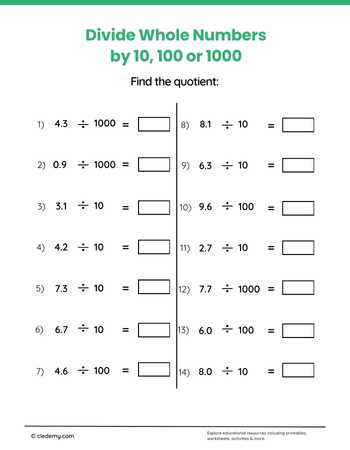Dividing 1-Digit Decimals by 10, 100 or 1000