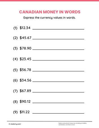 Practice Canadian Money in Words