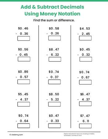 Subtract Decimals with Money Notation