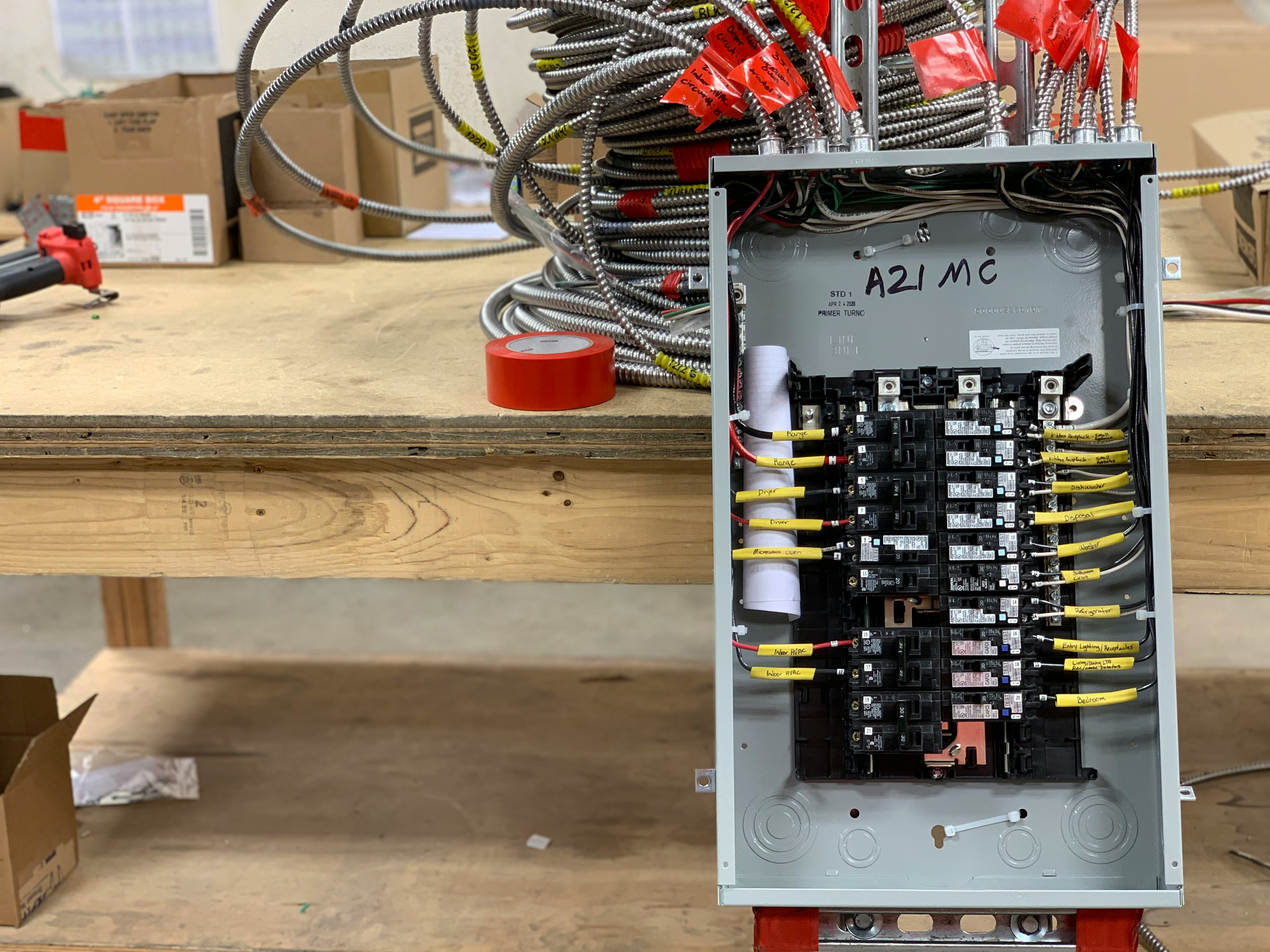 New electrical panel being wired by an electrician