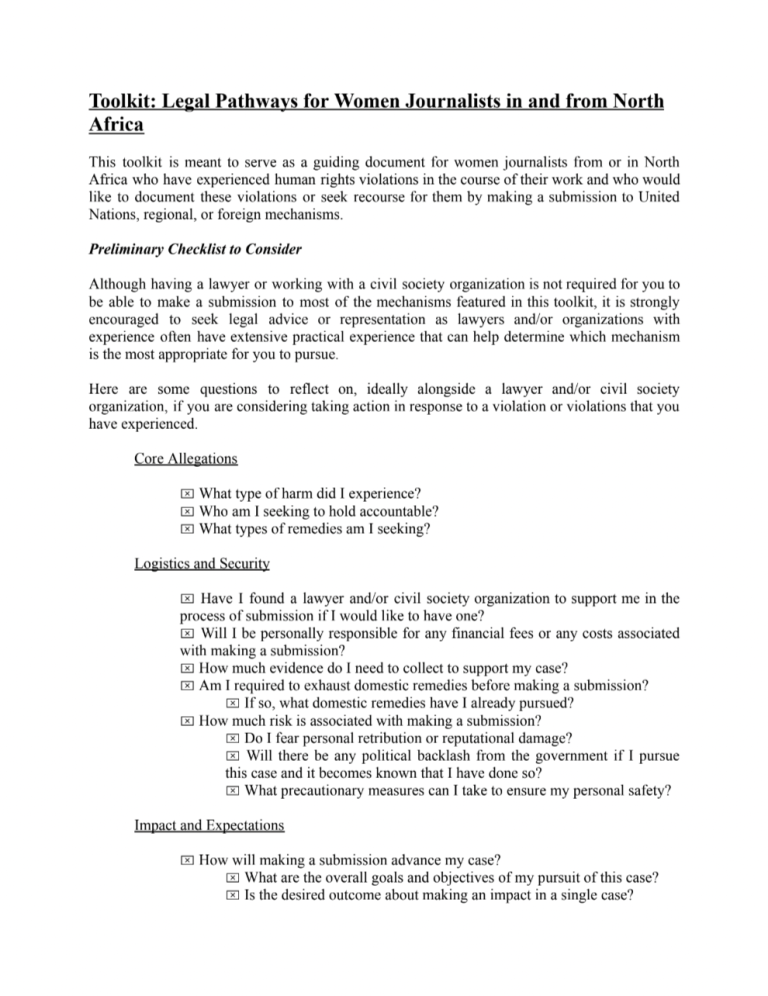 Legal Pathways for Women Journalists in and from North Africa: A Practical Toolkit