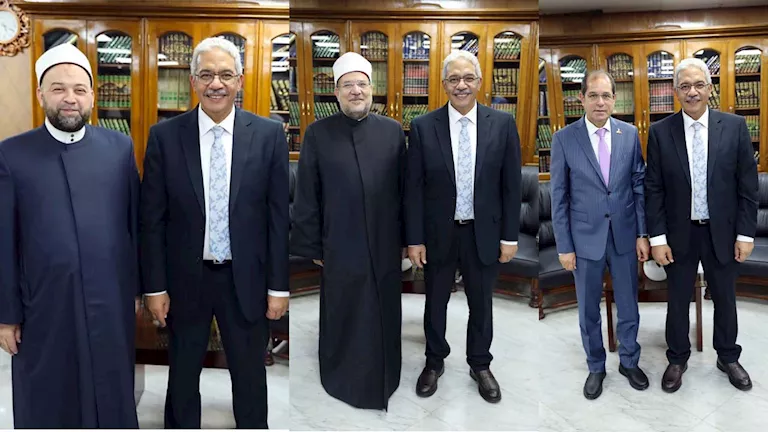 جمعة وعامر وعزام يزورون رئيس جامعة الأزهر للتهنئة بتوليه المنصب