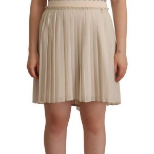 Guess Beige kariertes plissiertes trägerloses A-Linien-Kleid mit Bustier
