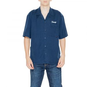 Tommy Hilfiger Jeans Blaues Lyocell-Kurzarmhemd