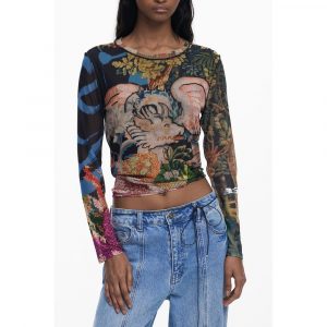 Desigual Schwarzes Polyester T-Shirt fĂŒr Frauen