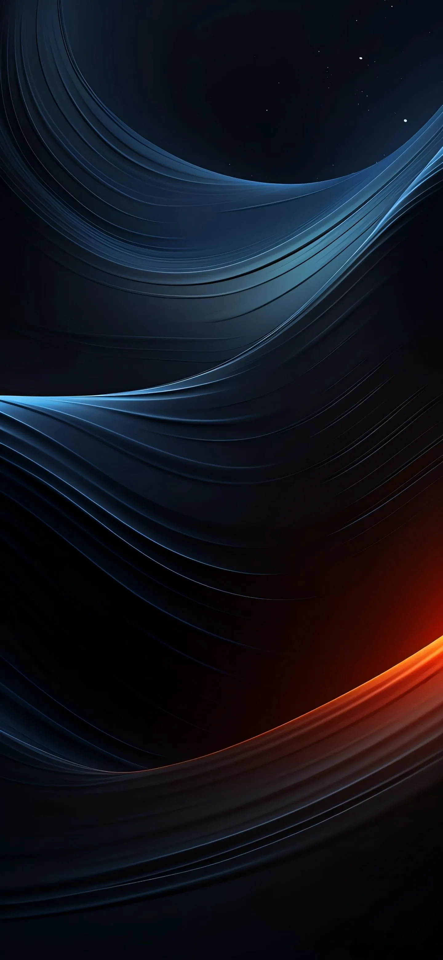 Abstract Dark Blue and Orange Light Wave Design Wallpaper