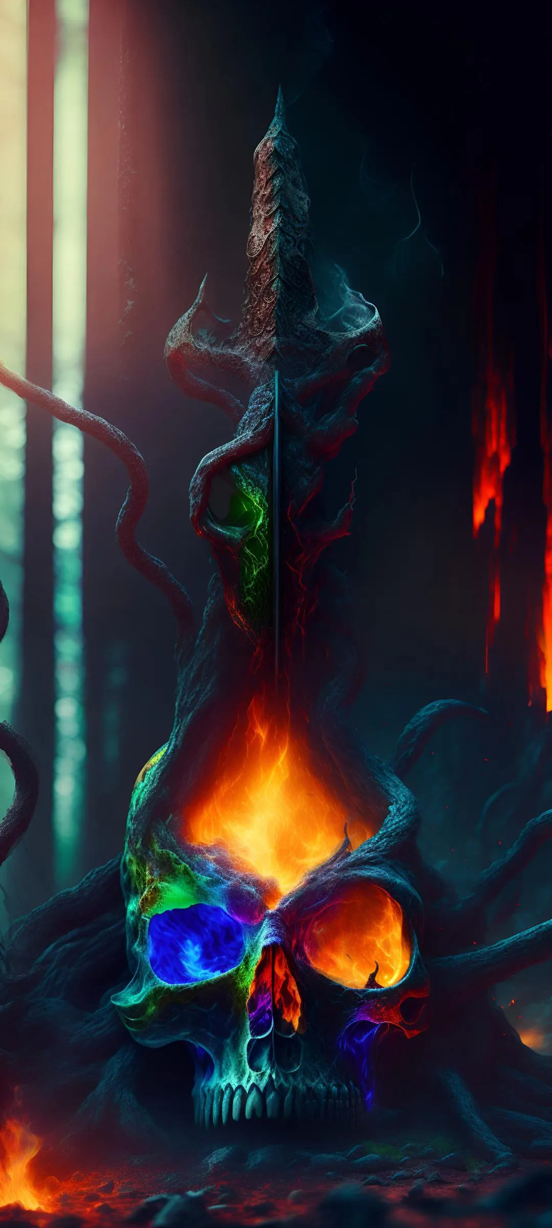 Abstract Flames and Energy Digital Art Effect Wallpaper